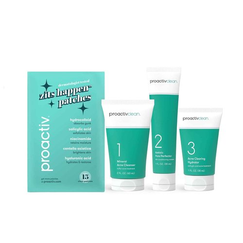 Proactiv Clean 3 Step Acne Routine w/ Pimple Patches- Sulfur Acne Treatment Cleanser, Azelaic Acid Serum, and Facial Moisturizer for Sensitive, Acne-Prone Skin- 30 Day Acne Kit with Pimple Patches