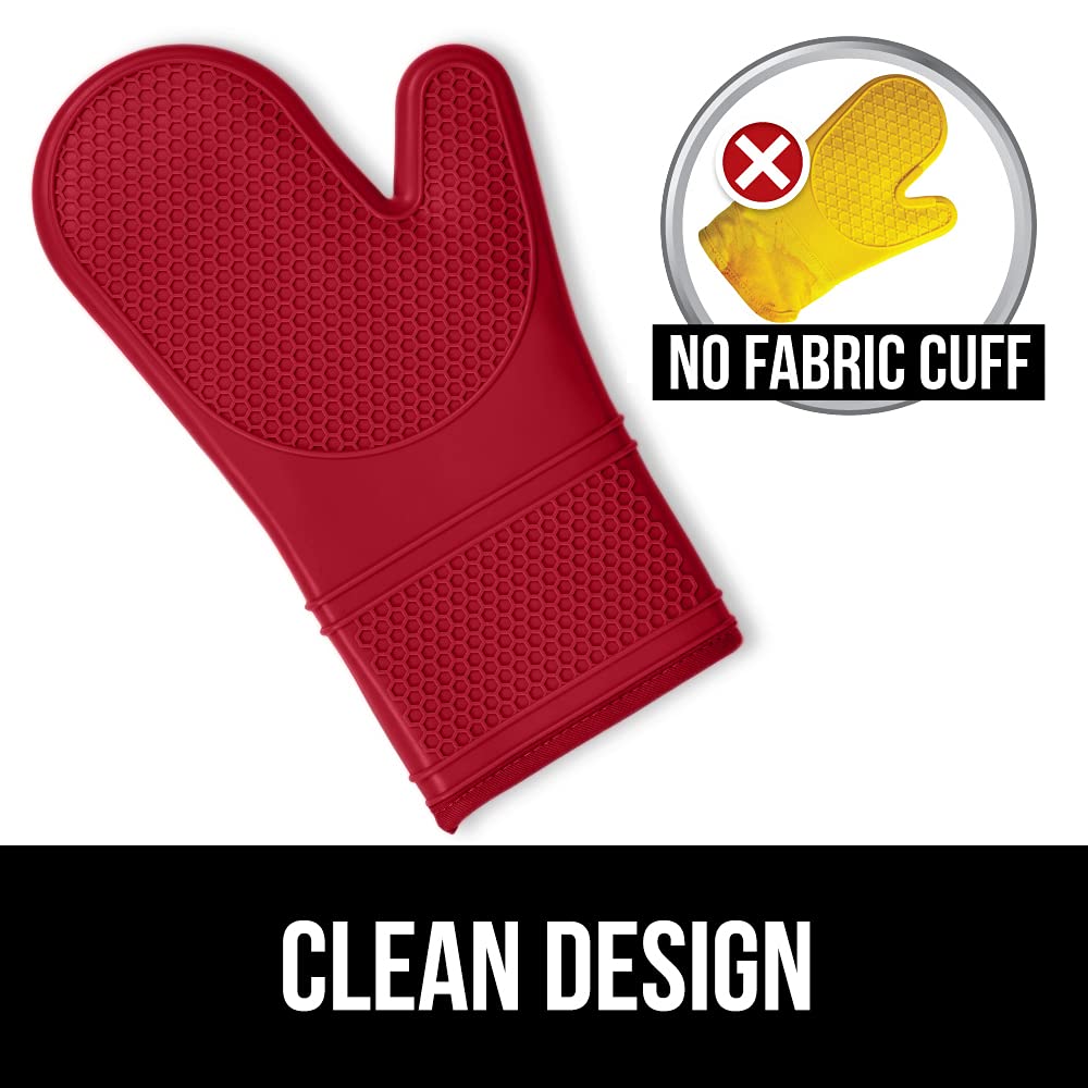 Gorilla Grip Heat and Slip Resistant Silicone Oven Mitts Set, Soft Cotton Lining, Waterproof, BPA-Free, Long Flexible Thick Gloves for Cooking, BBQ, Kitchen Mitt Potholders, 12.5 in, Red