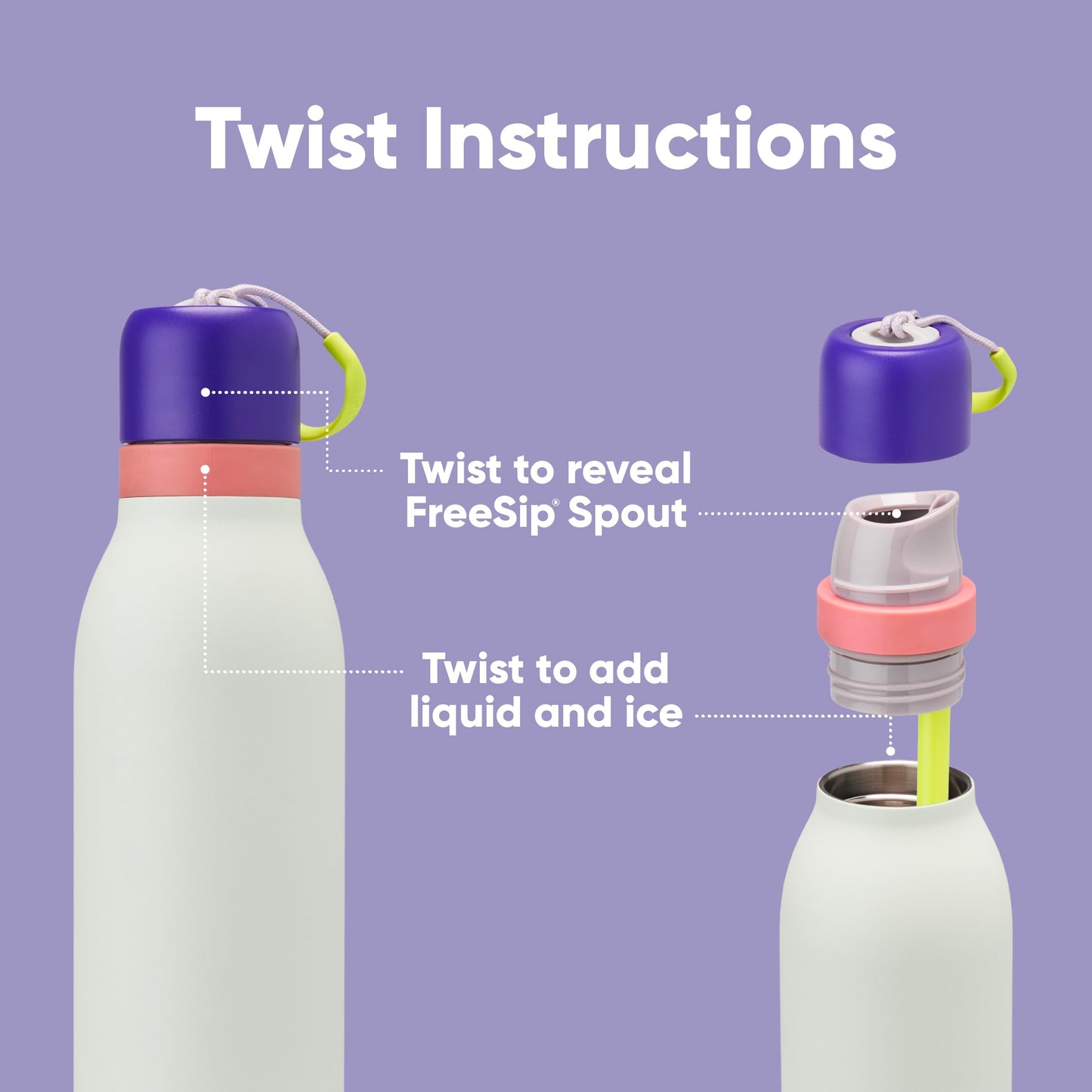 Owala FreeSip Twist Insulated Stainless Steel Water Bottle with Straw for Sports and Travel, BPA-Free, 24-oz, Purple/Green (Minty Horizons)