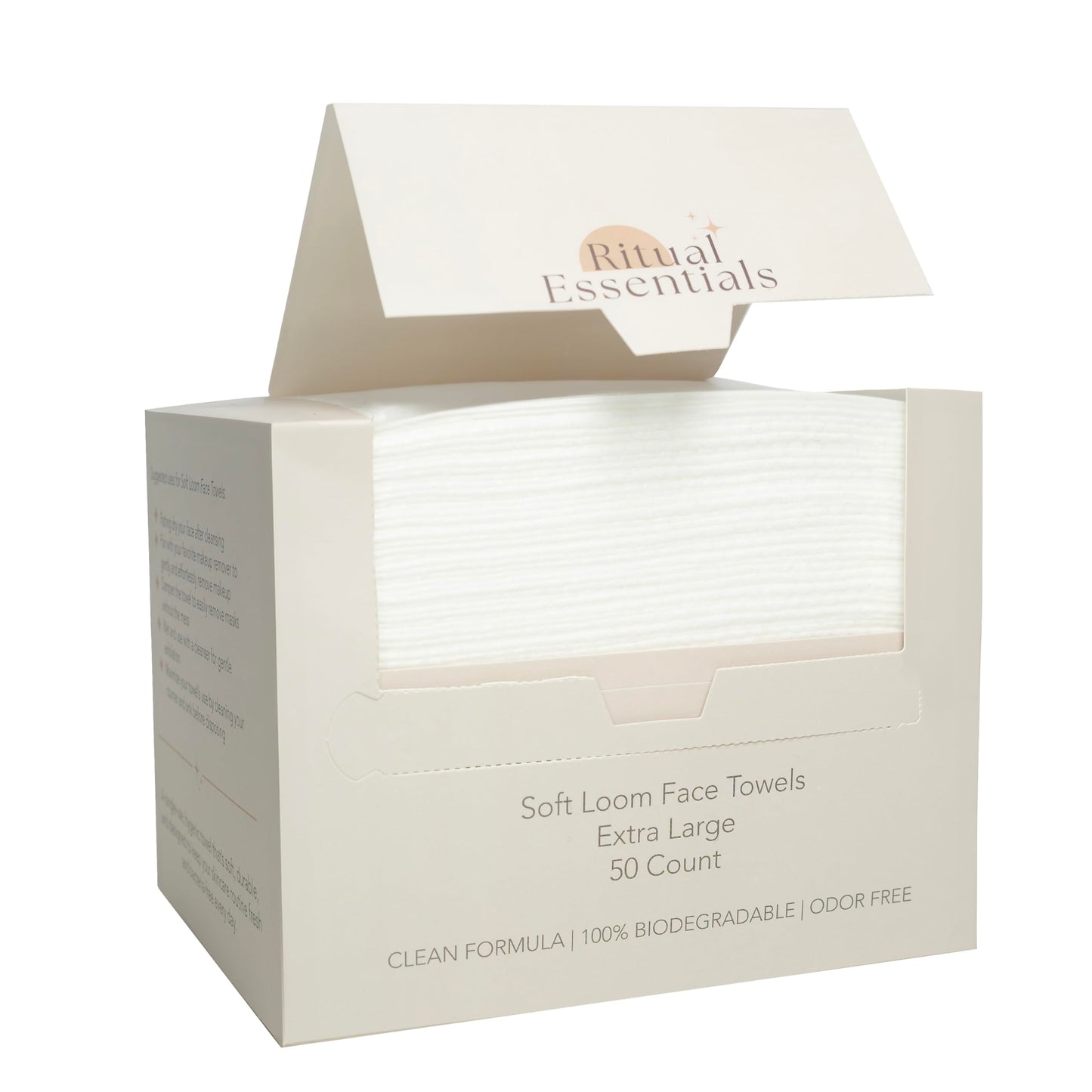 Ritual Essentials Disposable Face Towelettes XL, Unscented Cleansing Wipes, Biodegradeable, Clean Dry Wipes, Soft Facial Towel, 50 Count