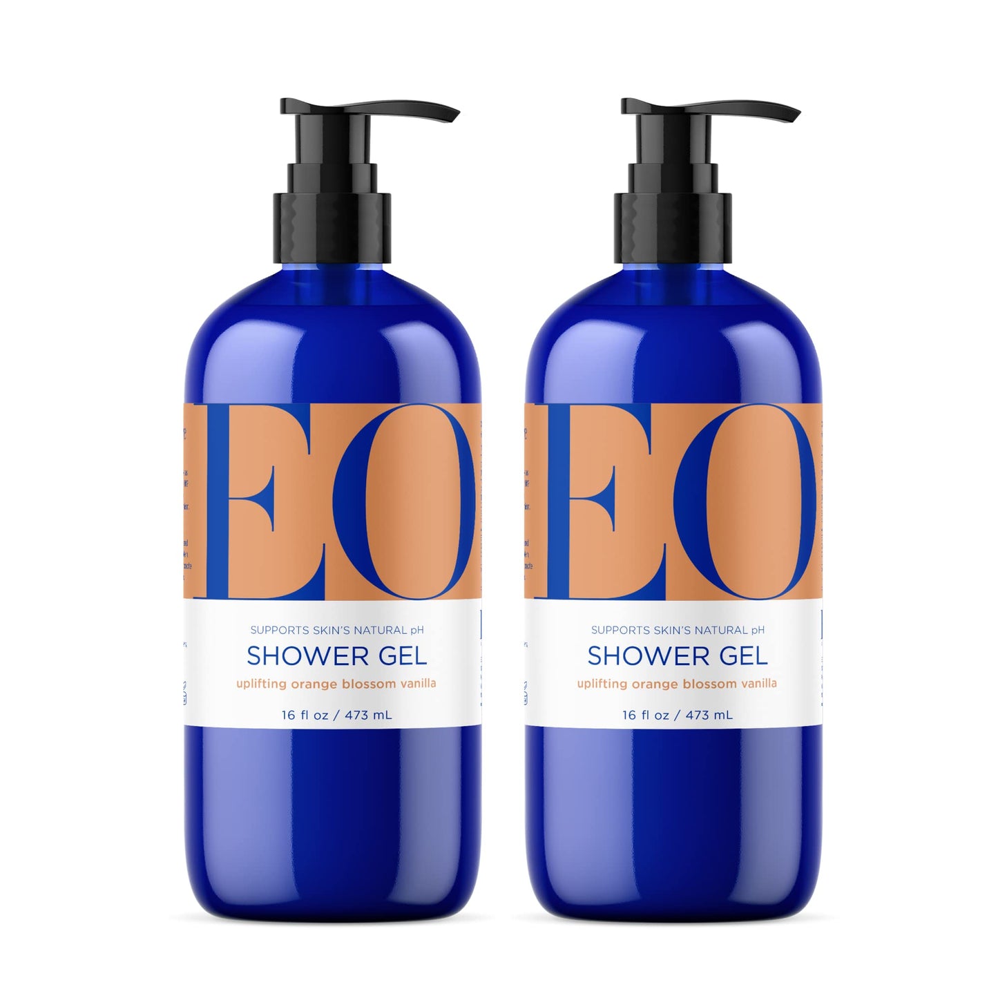 EO Shower Gel Body Wash, 16 Ounce (Pack of 2), Orange Blossom and Vanilla, Organic Plant-Based Skin Conditioning Cleanser with Pure Essentials Oils