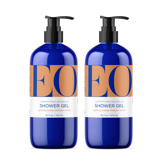 EO Shower Gel Body Wash, 16 Ounce (Pack of 2), Orange Blossom and Vanilla, Organic Plant-Based Skin Conditioning Cleanser with Pure Essentials Oils