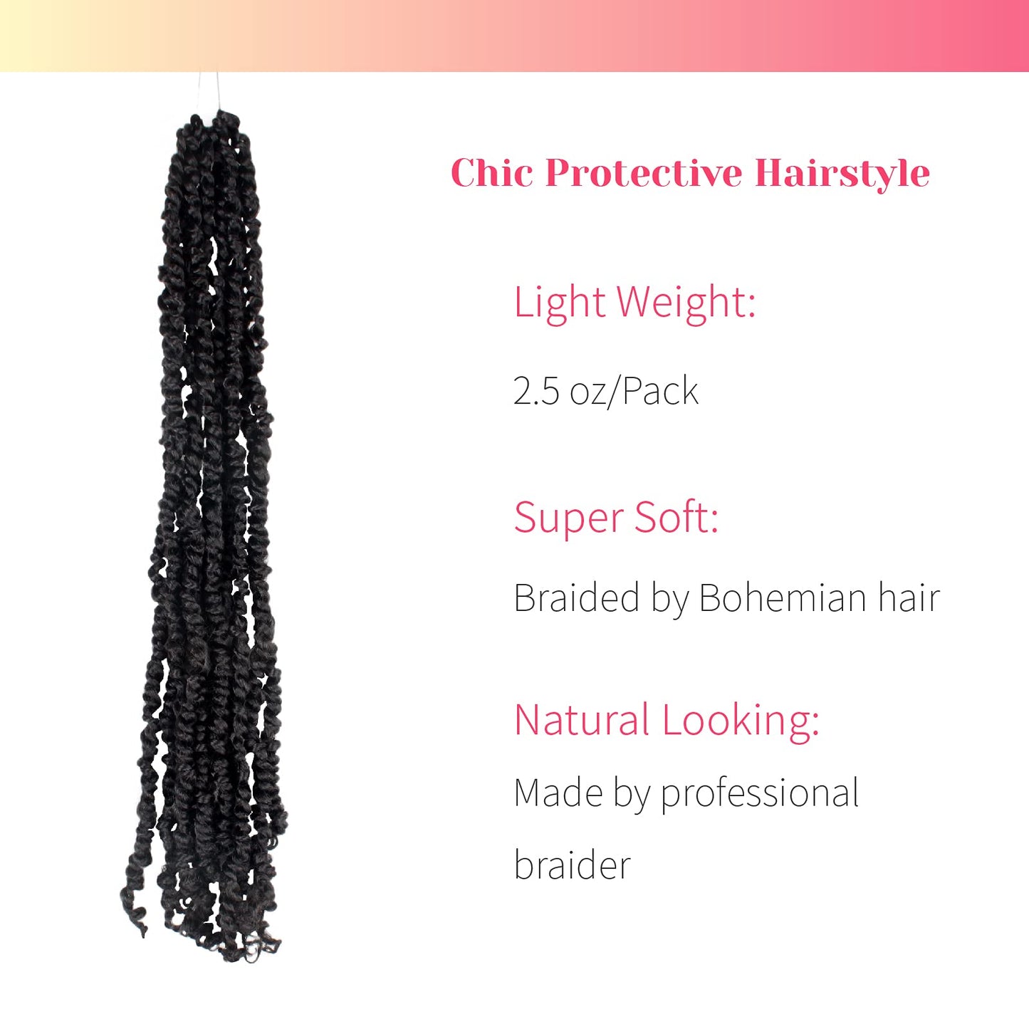 The BOHOBABE Pre-twisted Passion Twist Crochet Hair 20 Inch Long Pre-looped Crochet Passion Twist Braiding Hair 8 Packs Soft Bohemian Twists (1B)