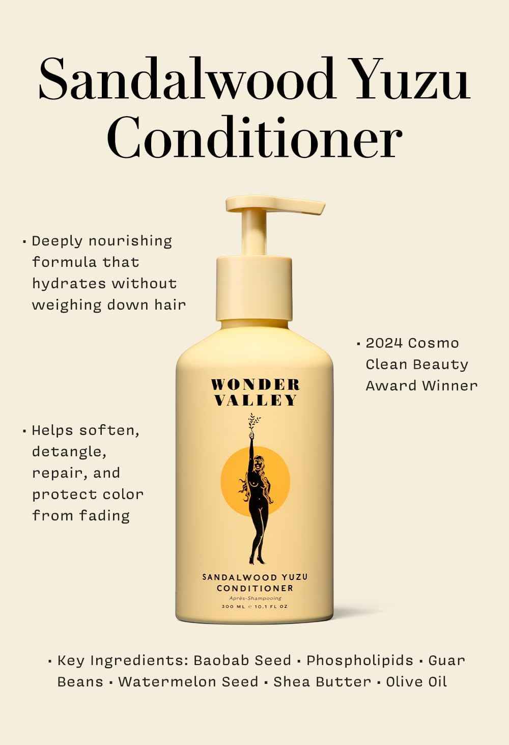 WONDER VALLEY - Sandalwood Yuzu Conditioner | Vegan, Cruelty-Free, Sulfate-Free | Softens, Detangles, and Restores Moisture (10.1 fl oz | 300 ml)