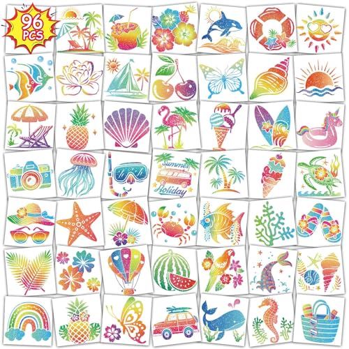 96 Glitter Hibiscus Temporary Tattoos for Hawaiian Luau Party