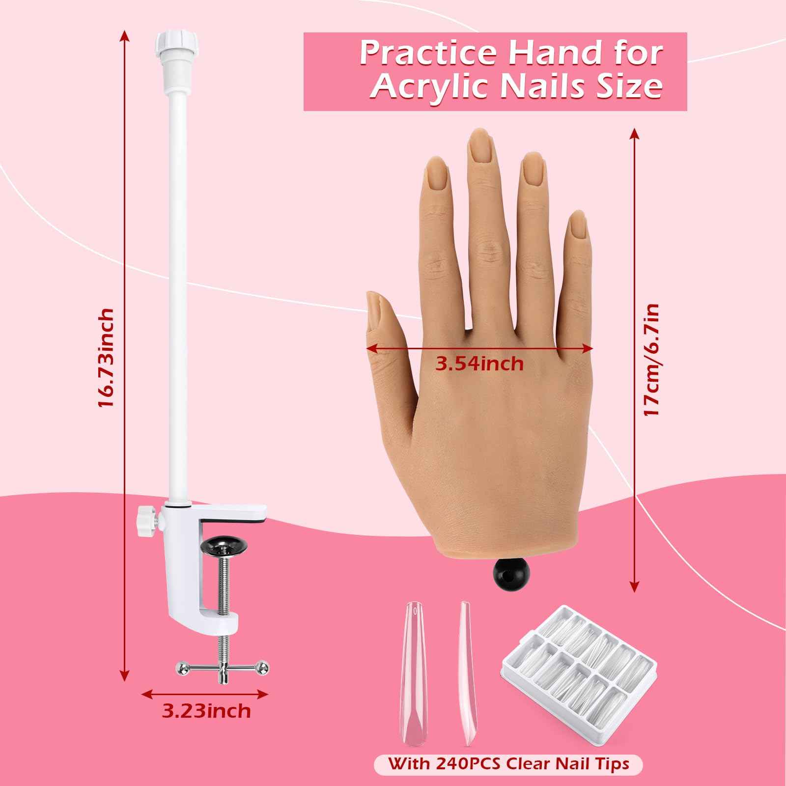 LIONVISON Practice Hand for Acrylic Nails, Silicone Nail Hand Practice, Flexible Fingers Fake Training Hand False Mannequin Hands for Nail Practice, Hand Model Kit for Nail Supplies Manicure Beginners