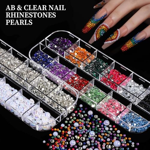 FANDAMEI Nail Charms Kit with Rhinestones & 3D Art Decorations for Nails