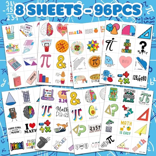 96 PCS Math Temporary Tattoos for Kids - Formula Symbols