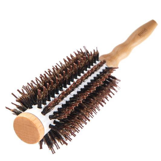 RHOS Boar & Nylon Bristle Round Brush for Blow Drying, Styling & Smoothing - Wooden Brush for Women, Men & All Hair Types