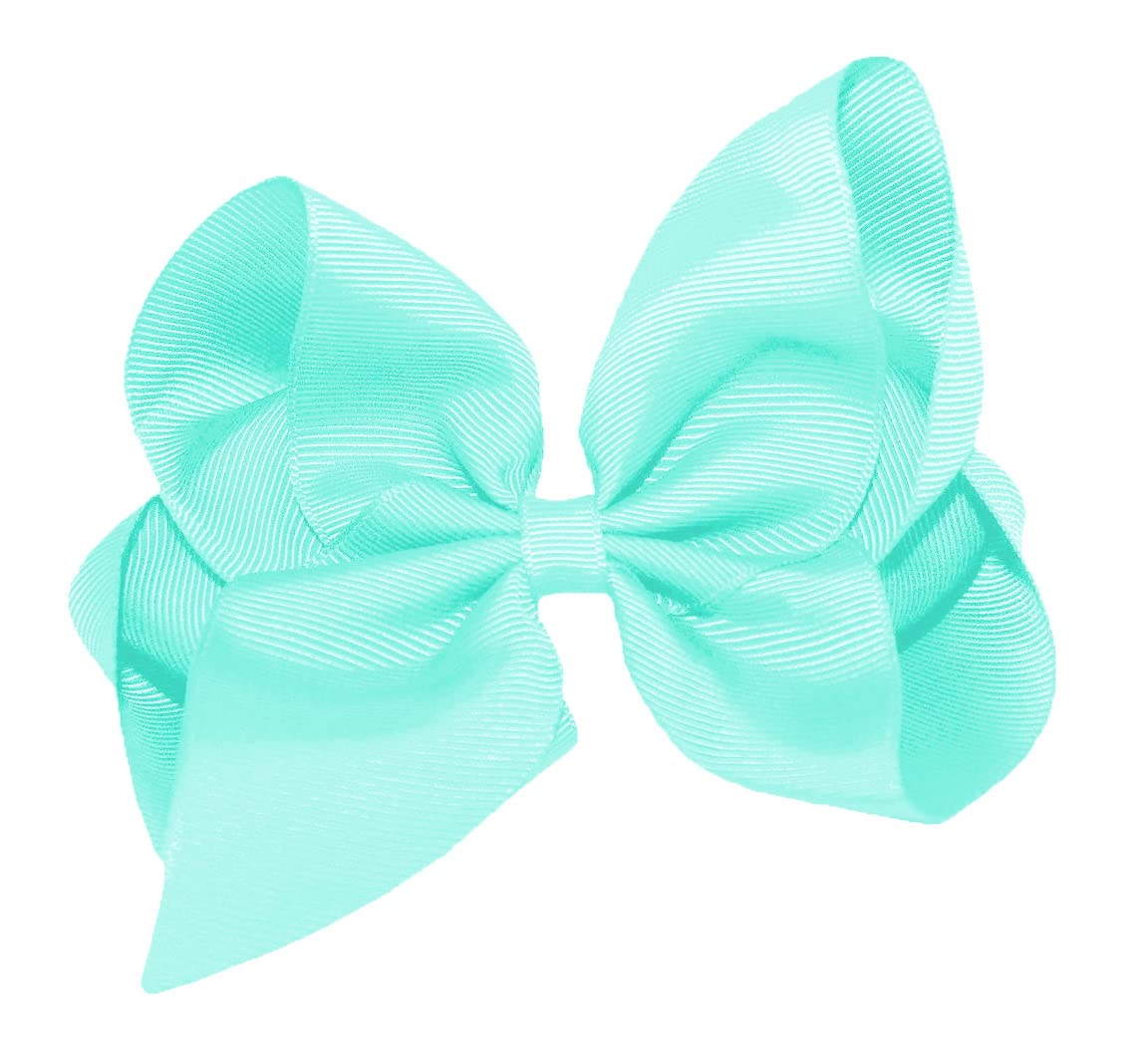 WD2U Girls 6" Classic Style Large Boutique Grosgrain Hair Bow Alligator Clip Aqua Blue