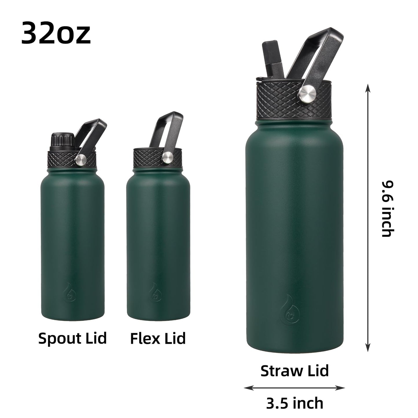 BJPKPK Insulated Water Bottles with Straw Lid, 32oz Metal Large Water Bottle with 3 Lids, Reusable Leak Proof BPA Free Thermos, Stainless Steel Canteen Water Bottle for Sports, Gym&Travel-Army Green