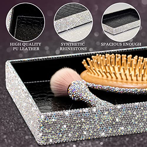 TISHAA Bling Decorative Tray Holder ? Makeup Cosmetic Jewelry Ring Key Display Dish Plate Storage Organizer Crystal Rhinestone Glitter Vanity Bathroom Bedroom Home Decor (White)
