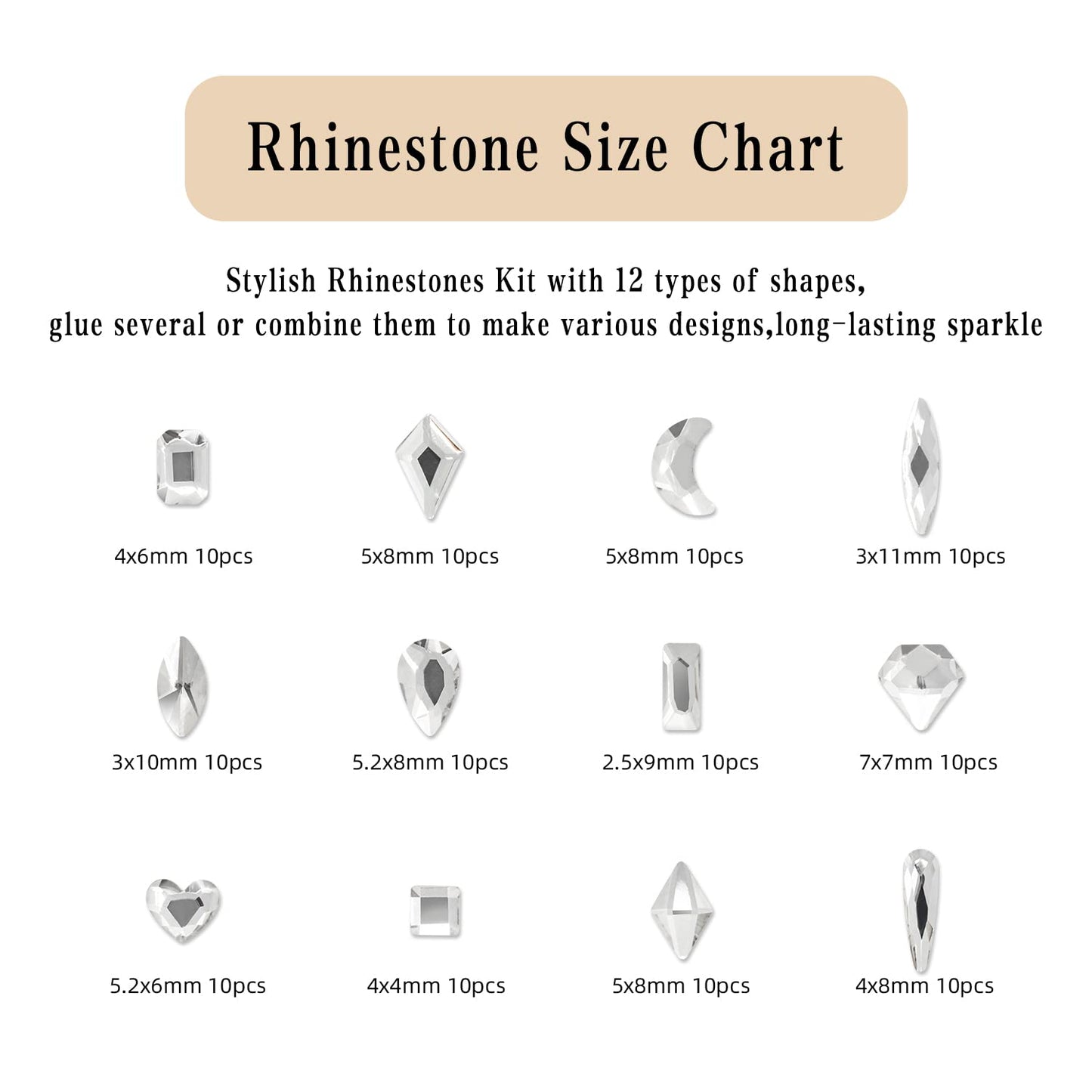 Nail Rhinestones, Flatback Crystal Rhinestones for Nail 120 Pcs Multi Shapes Glass Nail Art Decorations Rhinestones for Acrylic Nails DIY Nail Art Design