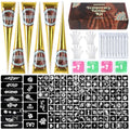 Temporary Tattoos Stencils Kit,Temporary Tattoos Kit - 6 Pcs 3 Color(3 Brown 2 Black 1 Red) Ink with Gloves,DIY Body Art Painting for Women Men Adults TA636KIT