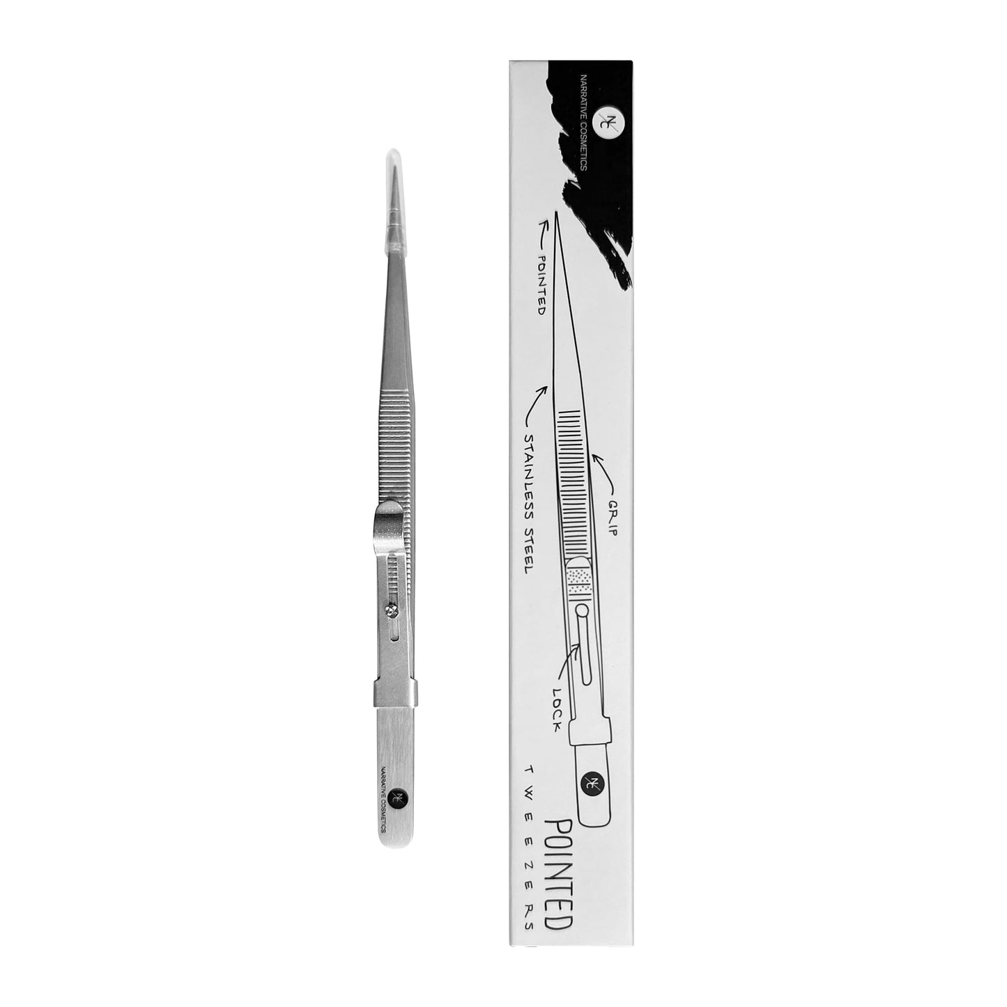 Stainless Steel Tweezers with Sliding Lock - Pointed Tips