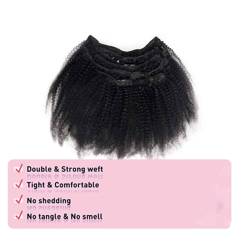 PangDongLai Afro Kinky Curly Clip In Hair Extensions Brazilian Virgin Human Hair 4B 4C Kinky Curly Clip Ins Hair Extensions 8pcs 18 Clips Natural Black Color for Daily Use (16inch)