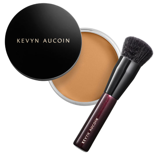 Kevyn Aucoin Foundation Balm, FB 08 (Medium) shade + brush: Light diffusing. Full coverage, buildable, blends, blurs, corrects, evens out complexion, and hydrates. All skin types. Makeup artist go to.