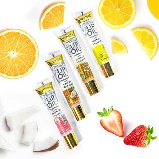 HerMINE Hydrating Lip Oil with Argan oil & Vitamin E Clear Long Lasting Nourishing Lip Oils Moisturizing Gel Multi-Packs Softening Clear Oil