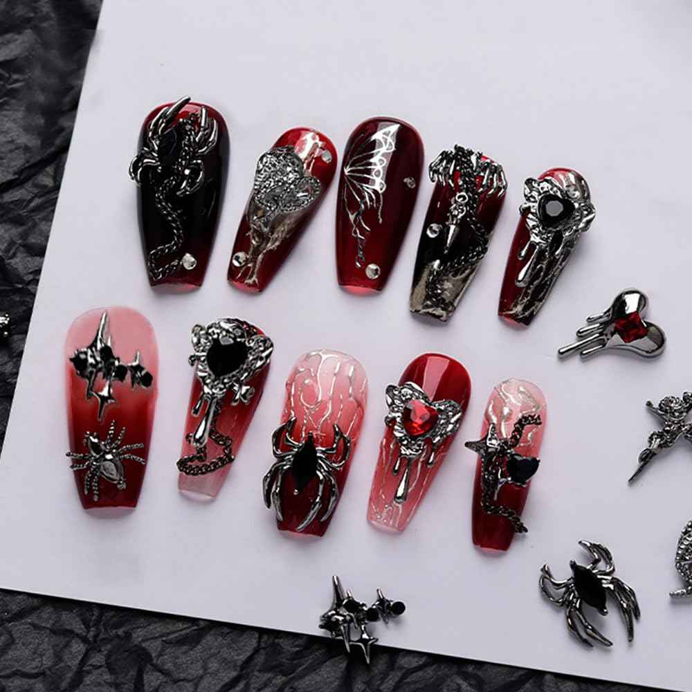 30pcs Halloween Nail Charms for Acrylic Nails 3D Halloween Charms for Nails Cross Nail Charm Star Moon Heart Spider Skull Nail Designs Alloy Nail Art Charms Metal Nail Jewels for Nail Art Supplies
