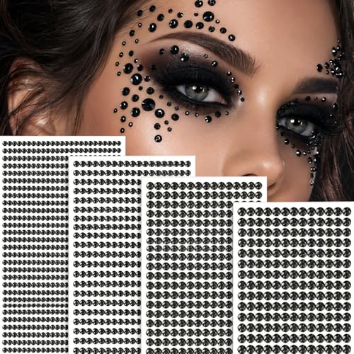 1608Pcs Black Face Gems Stickers Self-Adhesive Rhinestones 3-6mm