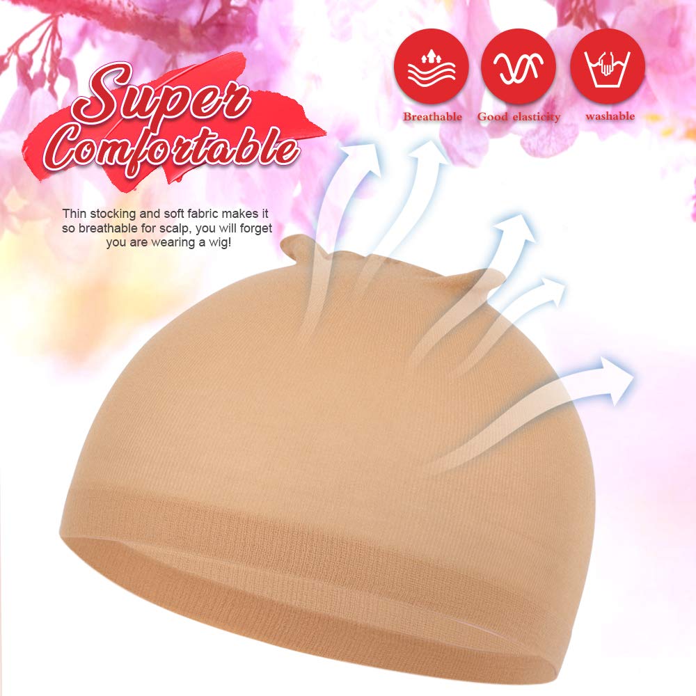 FANDAMEI 6 Pcs Stocking Wig Caps, Light Brown Stocking Caps For Wigs, Stretchy Nylon Wig Caps for Women, Girls, Kids