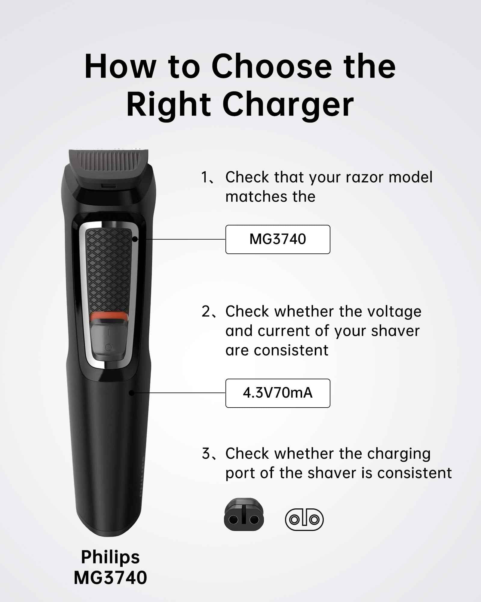 VHBW 4.3V Charger Cord Compatible with Norelco QP2520 MG3740 Beard Trimmer Razor Power Supply Adapter