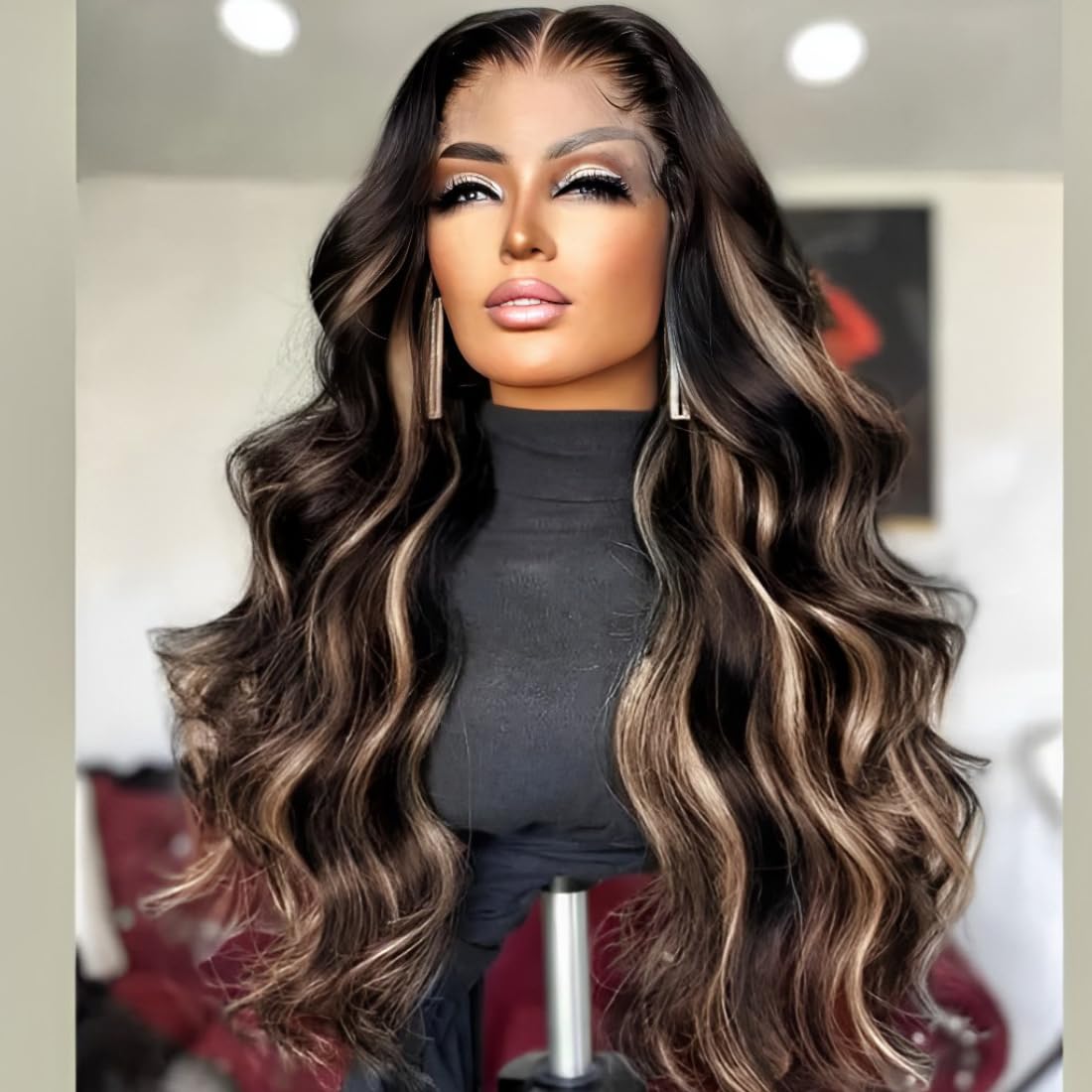 UNICE Bye Bye Knots Glueless Wig Body Wave 7x5 Pre Cut Lace Front Wigs Human Hair Bleached Knots Balayage Black Blonde Highlights Put on and Go Human Hair Wig Pre Plucked 150% Density 20 inch