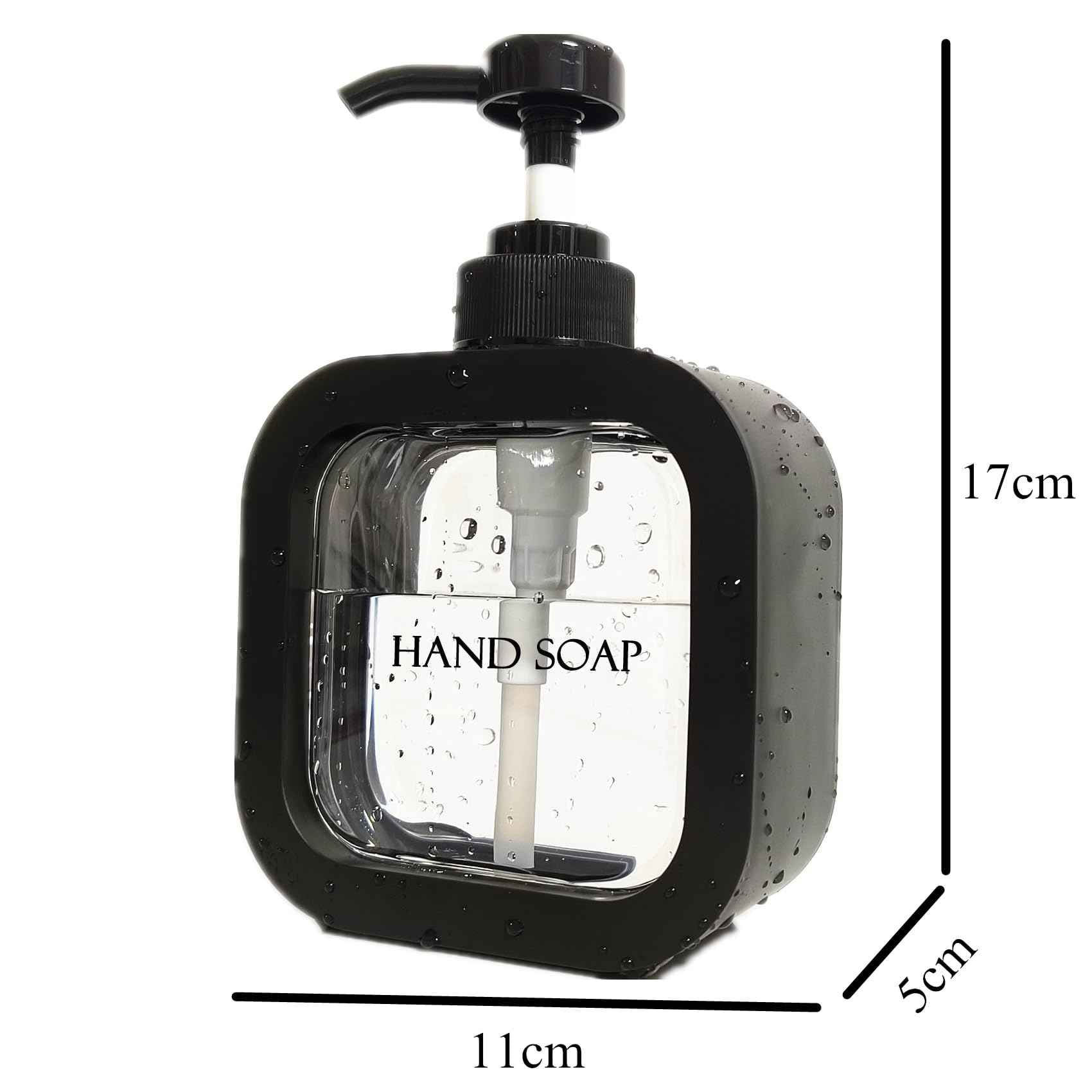 3pcs Hand Soap Dispenser Bathroom, Modern Dish Soap Dispenser for Kitchen Sink, 10oz Plastic Black Soap Dispenser with Pump and Labels