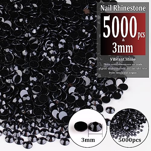 Black 3mm Resin Rhinestones Bulk Flatback Jelly Gems for Crafts & Nail Art - 5000pcs