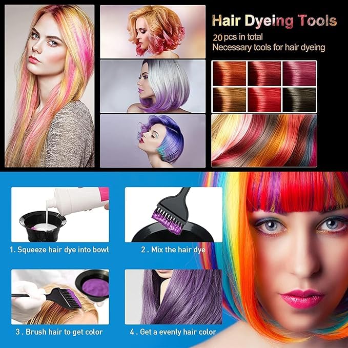 Hair Dye Brush and Bowl Set - 20 Pcs DIY Salon Kit