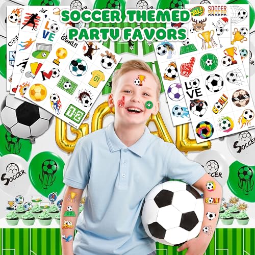96 PCS Soccer Sports Pre-Cut Temporary Tattoos for Kids | Super Cute Soccer Themed Birthday Party Favors, Supplies, Decorations, Fake Tattoo Stickers (Soccer Tattoos)