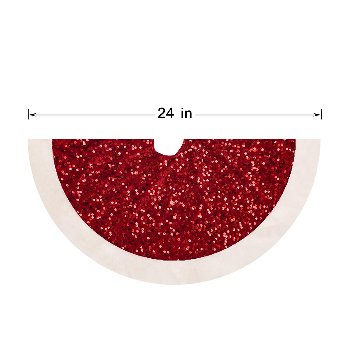 USILAND Christmas Tree Skirt, 24 Inches, Sparkling Red Sequin with White Faux Fur, for Xmas Holiday Home Decorations Christmas Decor (24 Inches)