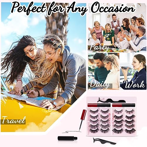 Awmyis Magnetic Eyelashes Kit with Eyeliner & Tweezers - 10 Pairs, 3D Natural Look, Reusable (Variation: 10)