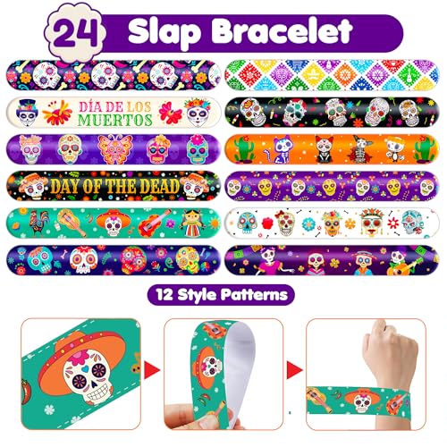 Day of the Dead Party Favor Set - 72PCS Tattoos & Slap Bracelets