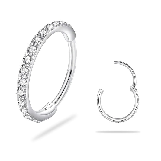 SmileBelle 14K Silver Hinged Nose Rings Hoops for Women Studs, 316L Surgical Steel Clicker Septum Ring, Hoop Huggie Earrings for Upper Lobe Cartilage Helix Piercing Jewelry (8mm-20g)