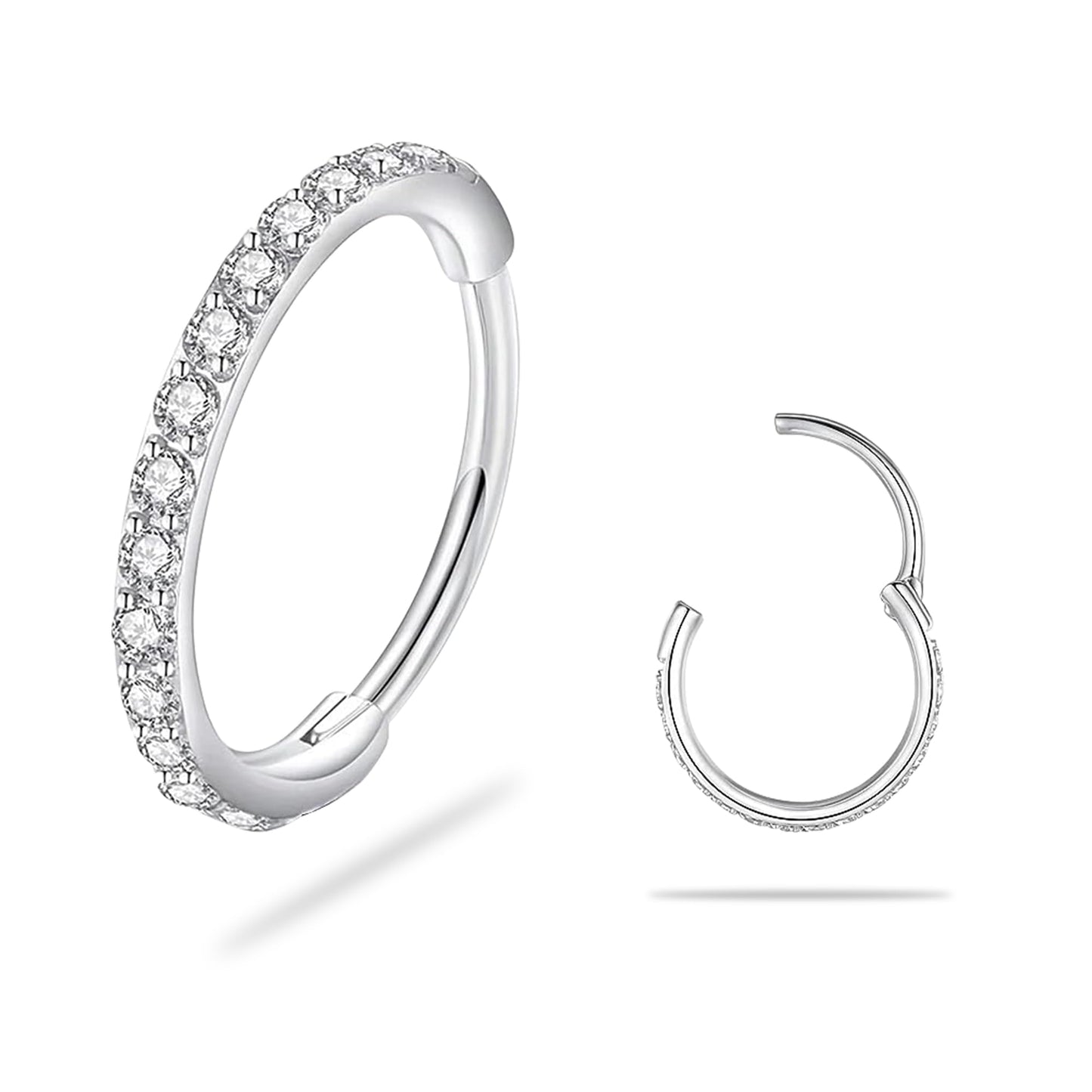 SmileBelle 14K Silver Hinged Nose Rings Hoops for Women Studs, 316L Surgical Steel Clicker Septum Ring, Hoop Huggie Earrings for Upper Lobe Cartilage Helix Piercing Jewelry (10mm-20g)