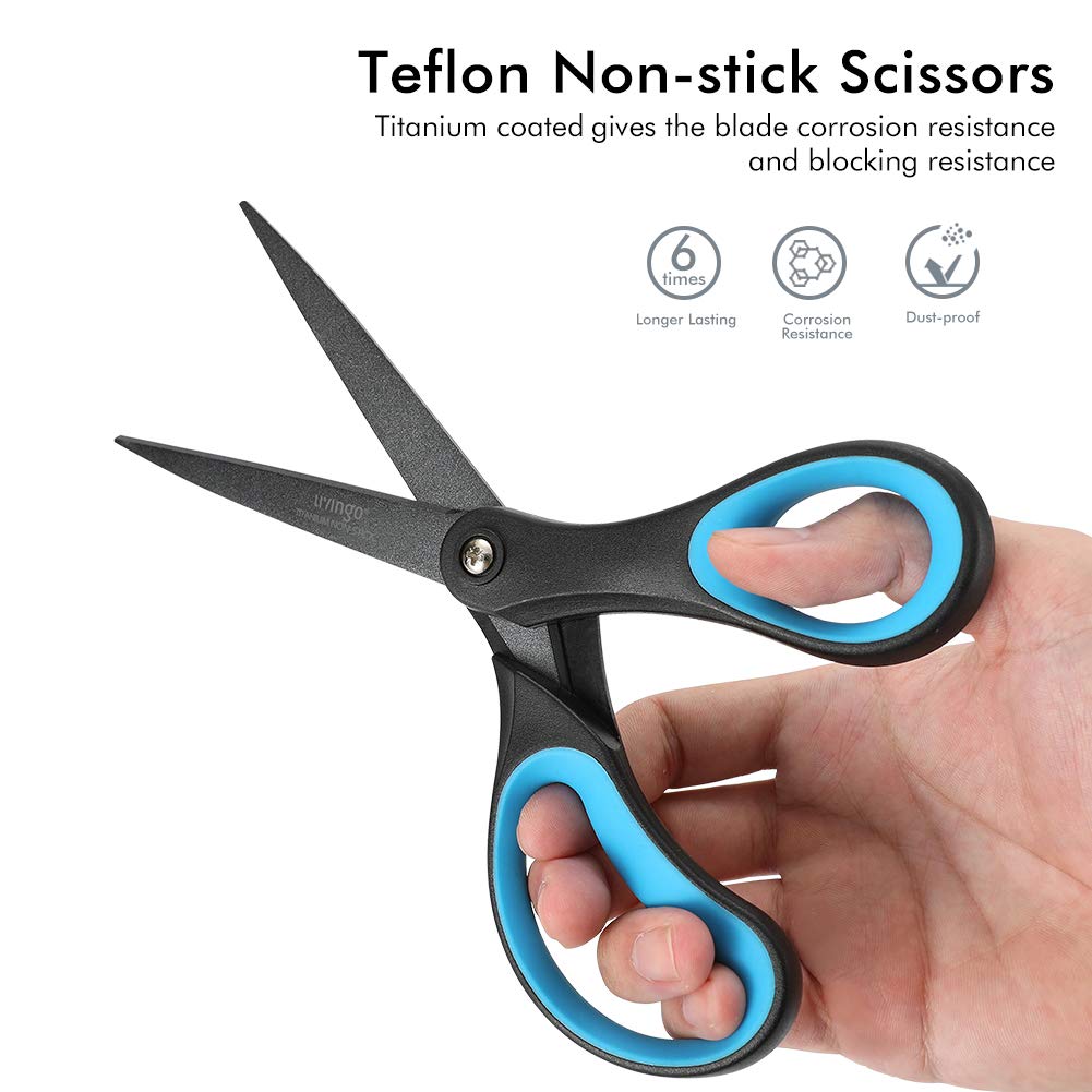 LIVINGO 2 Pack 8" Titanium Non-Stick Scissors, Professional Stainless Steel Comfort Grip, All-Purpose, Straight Office Craft Scissors for DIY(Blue/Black)