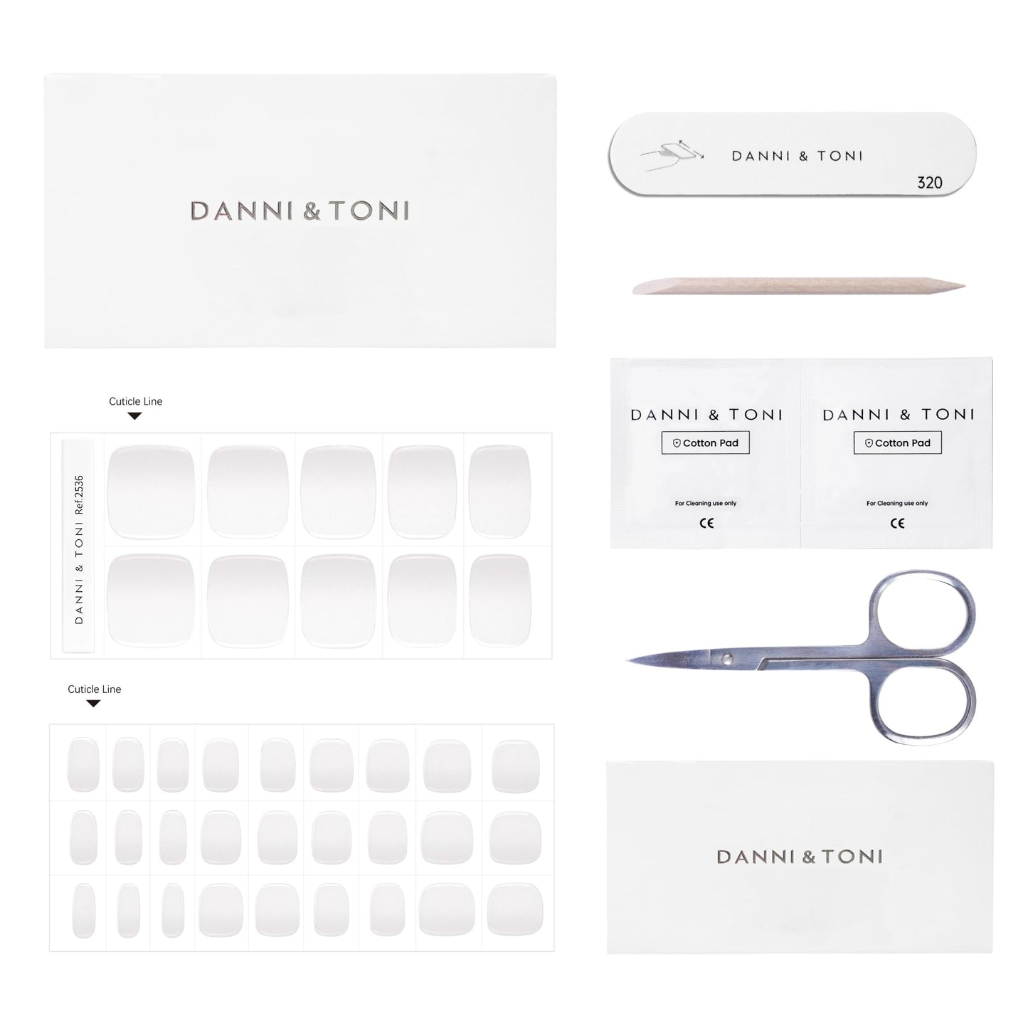 DANNI & TONI Semi Cured Gel Toenail Strips White Ombre (Frosty Veil) French Gel Toenail Stickers Transparent to White Glazed Gel Pedi Wraps 37 Stickers