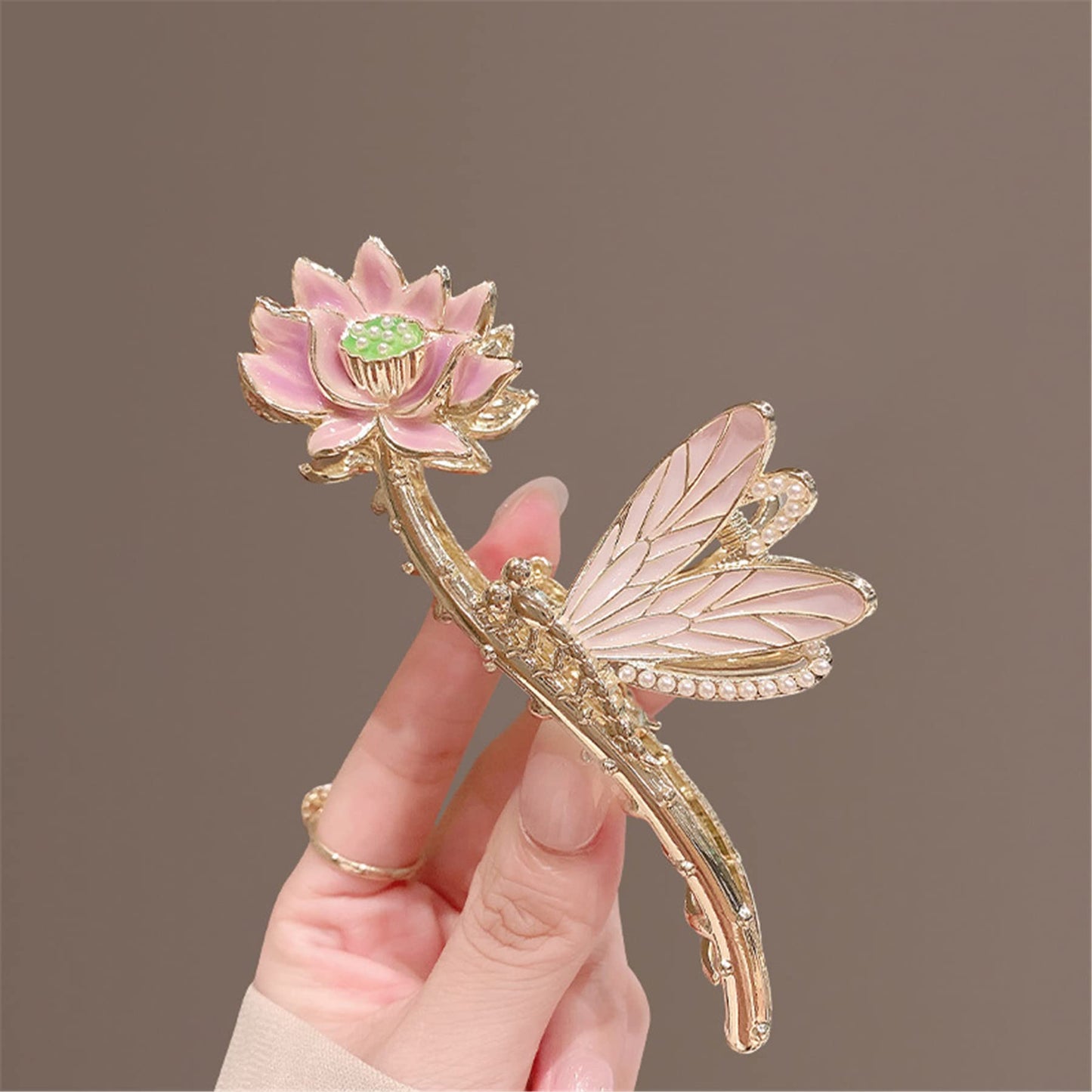 2 PCS Metal Big Hair Claw Clips, Dragonfly Lotus Rose Shiny Rhinestone Nonslip Hair Jaw Clips Hair Catch Barrette Clamp Hair Accessories for Women 021-02