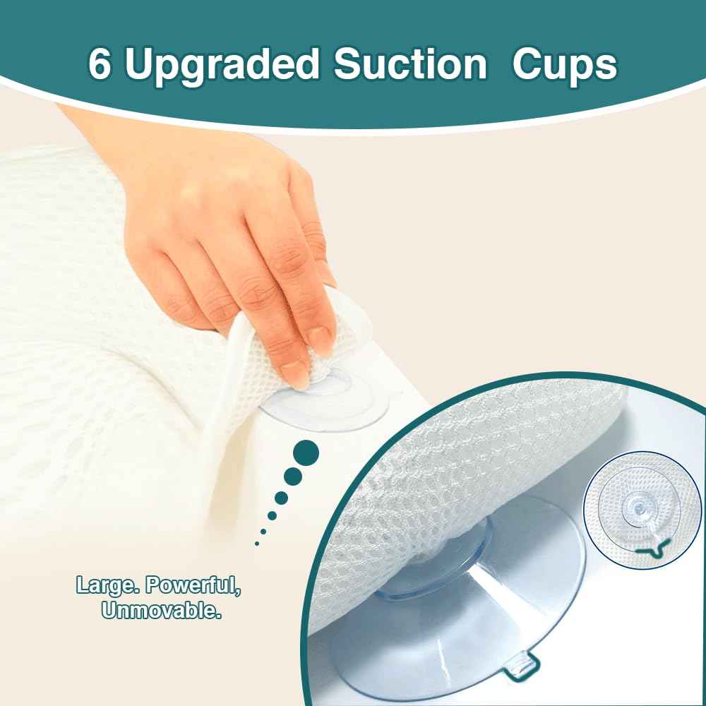 Bath Pillows for Tub, Bath Pillow Luxury Bathtub Pillows for Head and Neck Support - With 4D Air Mesh Fabric & Strong 6 Suction Cups, Tub Pillow For Bathtub, Bath Accessories & Spa Gifts For Women Men