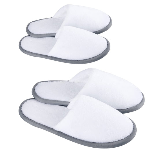 Spa Slippers, (White-6Pairs) Closed Toe Medium Size Disposable Indoor Hotel Slippers, Fluffy Coral Fleece, Padded Sole for Comfort- for Guests, Hotel, Travel, Fits US Men Size 6 & Women Size 7