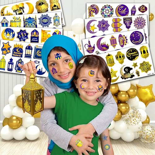 Eid Al-Fitr Temporary Tattoos - 8 Sheets Ramadan Stickers for Kids