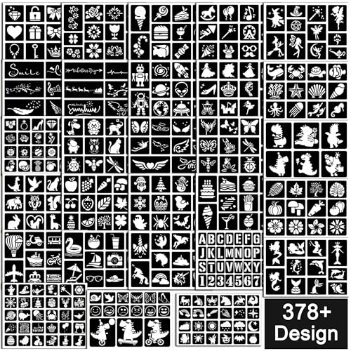 387 Temporary Tattoo Stencils for Face & Body Art