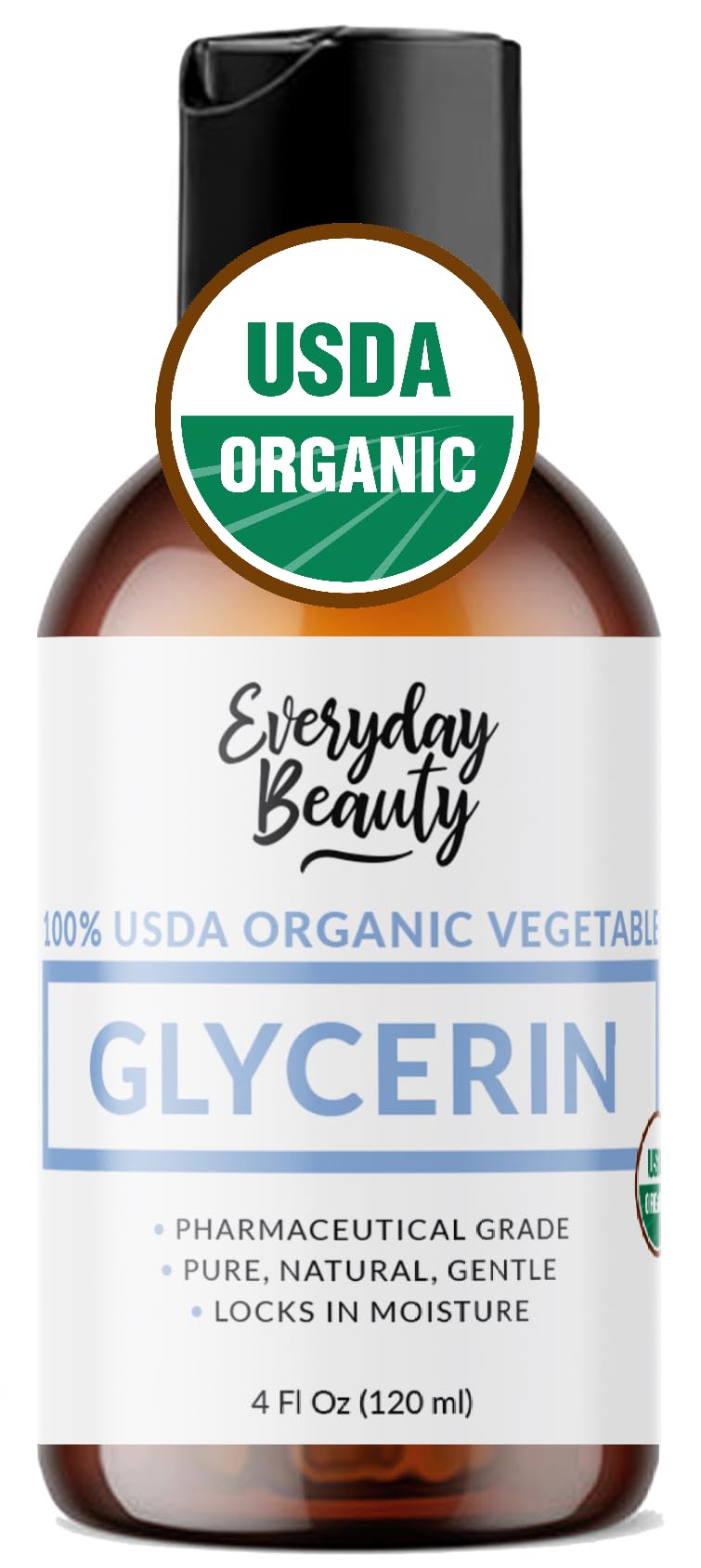 100% Organic Glycerin - For Skin & Hair - Food Grade - USDA Certified - Not From Palm Oil - Perfect Skin and Hair Moisturizer - 4 Fl Oz