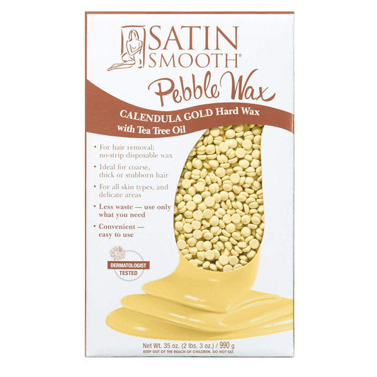 Satin Smooth Calendula Gold Pebble Wax | Hard Wax with Tea Tree Oil | Ideal for All Skin Types And Coarse, Stubborn Hair | 35 Oz.