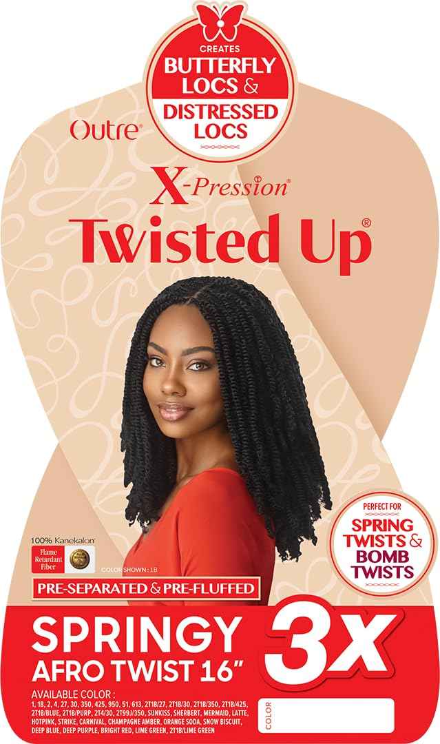 Outre X-Pression - Twisted Up - Springy Afro Twist 16" 3X (5 Pack, OFF BLACK 1B)