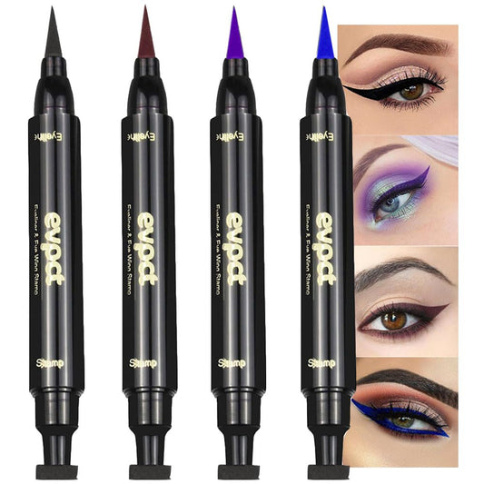 evpct Winged Wing Colored Eyeliner Stamps Stencil Wingliner Liquid Set Eye Liners for Women 4 Color Black Brown Purple Blue Cat Eye Face Stamp Liquid Eyeliner Colorful Makeup Set Waterproof 1