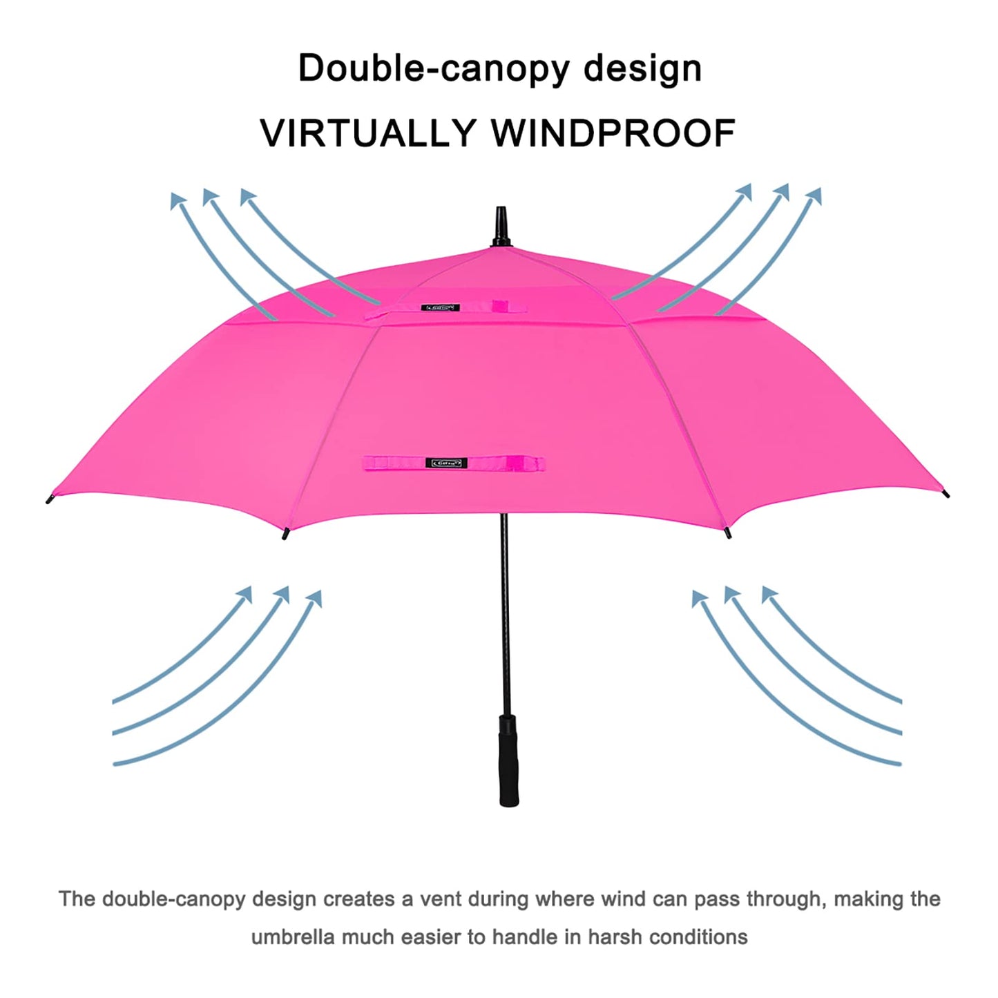 G4Free 62 Inch Automatic Open Golf Long Umbrella Extra Large Oversize Double Canopy Vented Windproof Waterproof Stick Umbrellas(Pink)