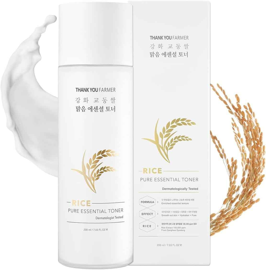 THANKYOU FARMER Rice Pure Korean Milk Toner with Rice Water & Niacinamide - Gentle Hydrating Toner for Brightening and Soothing Dry & Sensitive Skin, Vegan, 7.03 oz