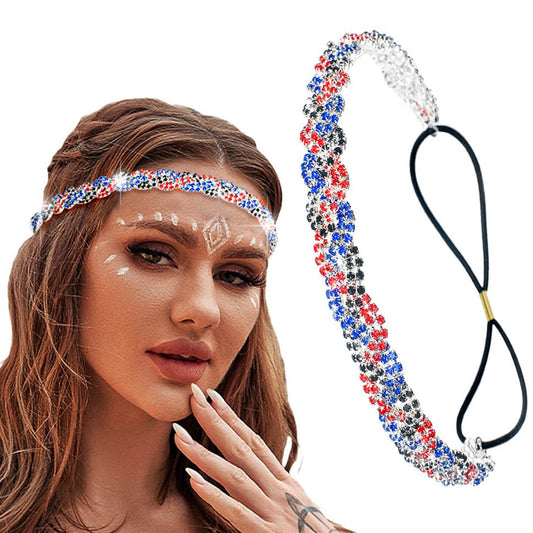 Barode Braided Rhinestones Headband Multicolors Crystal Hairbands Sparkle Head Chain Jewelry Set for Women